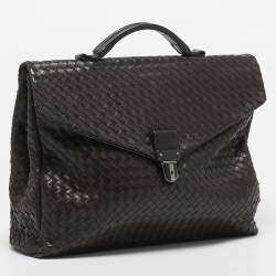 Bottega Veneta Dark Brown Intrecciato Leather Envelope Flap Briefcase