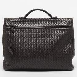 Bottega Veneta Dark Brown Intrecciato Leather Envelope Flap Briefcase