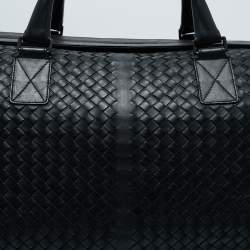 Pre Owned Bottega Veneta Black Intrecciato Leather Duffel Bag