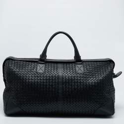 Pre Owned Bottega Veneta Black Intrecciato Leather Duffel Bag