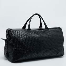 Pre Owned Bottega Veneta Black Intrecciato Leather Duffel Bag