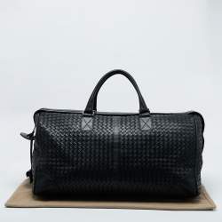 Pre Owned Bottega Veneta Black Intrecciato Leather Duffel Bag