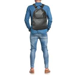 Pre Owned Bottega Veneta Grey Leather Intrecciato Pocket Backpack