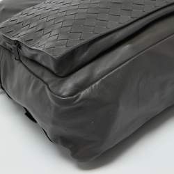 Pre Owned Bottega Veneta Grey Leather Intrecciato Pocket Backpack