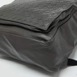 Pre Owned Bottega Veneta Grey Leather Intrecciato Pocket Backpack