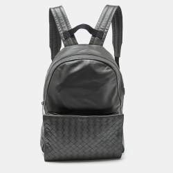 Pre Owned Bottega Veneta Grey Leather Intrecciato Pocket Backpack