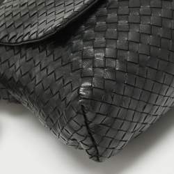 Bottega Veneta Black Intrecciato Leather Flap Messenger Bag