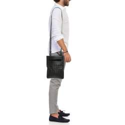 Pre Owned Bottega Veneta Black Intrecciato Leather Cut Out Handle Messenger Bag