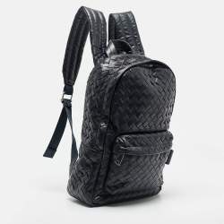 Pre Owned Bottega Veneta Navy Blue Intrecciato Leather Small Backpack