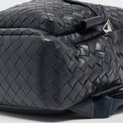 Pre Owned Bottega Veneta Navy Blue Intrecciato Leather Small Backpack