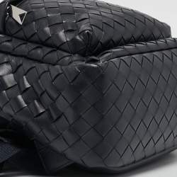 Pre Owned Bottega Veneta Navy Blue Intrecciato Leather Small Backpack