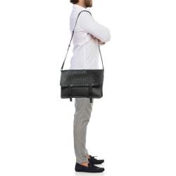 Bottega Veneta Black/Grey Intrecciato Leather and Nylon Messenger Bag