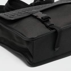 Bottega Veneta Black/Grey Intrecciato Leather and Nylon Messenger Bag
