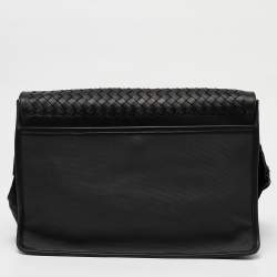 Bottega Veneta Black/Grey Intrecciato Leather and Nylon Messenger Bag