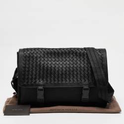 Bottega Veneta Black/Grey Intrecciato Leather and Nylon Messenger Bag