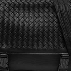 Bottega Veneta Black/Grey Intrecciato Leather and Nylon Messenger Bag