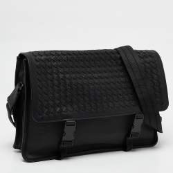 Bottega Veneta Black/Grey Intrecciato Leather and Nylon Messenger Bag