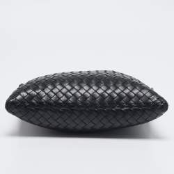 Pre Owned Bottega Veneta Black Intrecciato Leather Zip Flat Messenger Bag