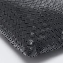 Pre Owned Bottega Veneta Black Intrecciato Leather Zip Flat Messenger Bag
