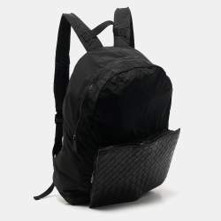 Bottega Veneta Black Intrecciato Leather and Nylon Foldable Backpack