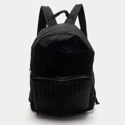 Bottega Veneta Black Intrecciato Leather and Nylon Foldable Backpack
