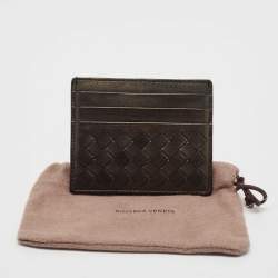 Bottega Veneta Metallic Intrecciato Leather Card Holder