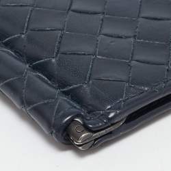 Bottega Veneta Navy Blue Intrecciato Leather Money Clip Bifold Wallet