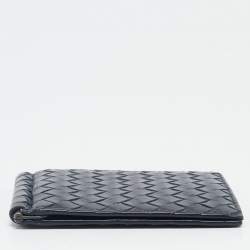 Bottega Veneta Navy Blue Intrecciato Leather Money Clip Bifold Wallet