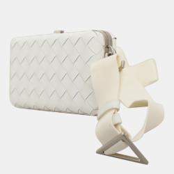 Bottega Veneta White Leather Intrecciato Case Crossbody Bag
