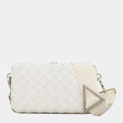 Bottega Veneta White Leather Intrecciato Case Crossbody Bag