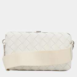 Bottega Veneta White Leather Intrecciato Case Crossbody Bag
