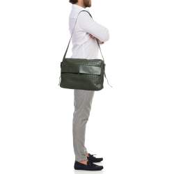 Bottega Veneta Green Intrecciato Leather Double Pocket Messenger Bag