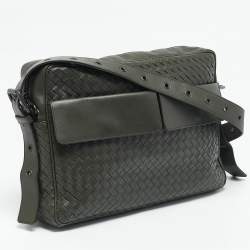 Bottega Veneta Green Intrecciato Leather Double Pocket Messenger Bag