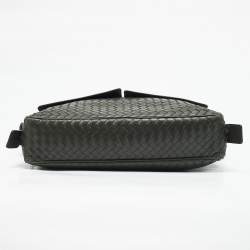 Bottega Veneta Green Intrecciato Leather Double Pocket Messenger Bag