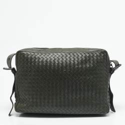 Bottega Veneta Green Intrecciato Leather Double Pocket Messenger Bag