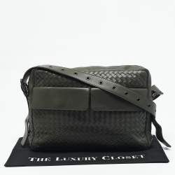 Bottega Veneta Green Intrecciato Leather Double Pocket Messenger Bag