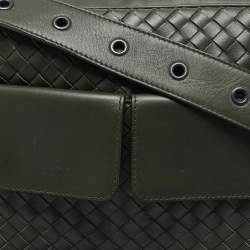 Bottega Veneta Green Intrecciato Leather Double Pocket Messenger Bag