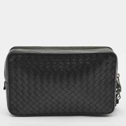 Bottega Veneta Black Intrecciato Leather Double Zip Wristlet Pouch