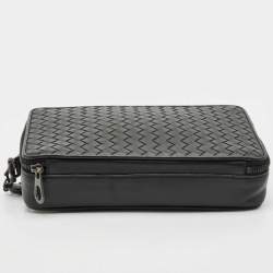 Bottega Veneta Black Intrecciato Leather Double Zip Wristlet Pouch