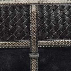 Bottega Veneta Midnight Blue/Black Snakeskin and Suede Flat Zip Pouch