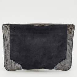 Bottega Veneta Midnight Blue/Black Snakeskin and Suede Flat Zip Pouch