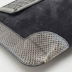 Bottega Veneta Midnight Blue/Black Snakeskin and Suede Flat Zip Pouch