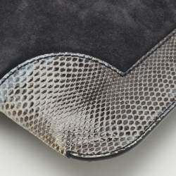 Bottega Veneta Midnight Blue/Black Snakeskin and Suede Flat Zip Pouch
