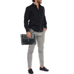 Bottega Veneta Midnight Blue/Black Snakeskin and Suede Flat Zip Pouch