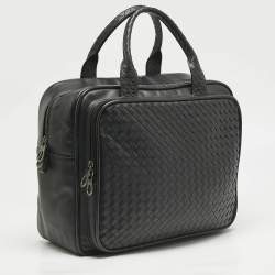 Bottega Veneta Black Intrecciato Leather Carry On Briefcase