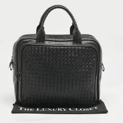 Bottega Veneta Black Intrecciato Leather Carry On Briefcase