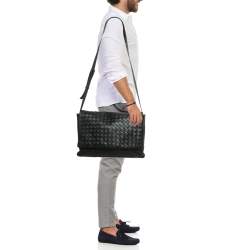 Bottega Veneta Black Intrecciato Leather Messenger Bag