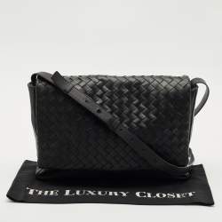 Bottega Veneta Black Intrecciato Leather Messenger Bag