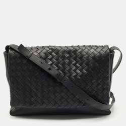 Bottega Veneta Black Intrecciato Leather Messenger Bag