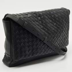 Bottega Veneta Black Intrecciato Leather Messenger Bag
